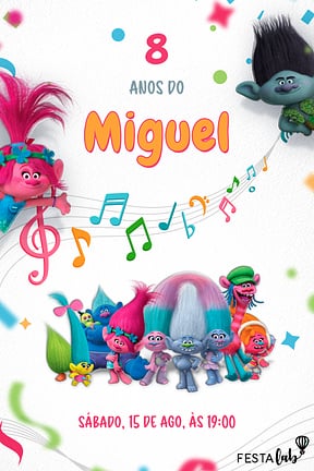 Convite de Aniversario - Diversao com Trolls