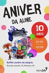 Modelo de Convite de Aniversario - Divertidamente Convite Divertidamente grátis para editar