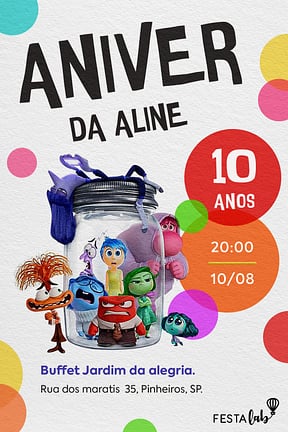 Modelo de Convite de Aniversario - Divertidamente Convite de Aniversario - Divertidamente