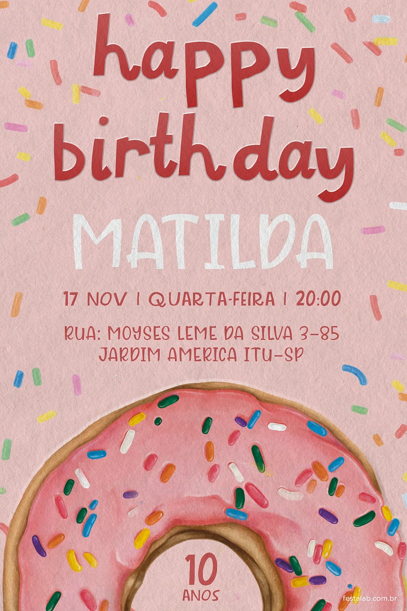 Criar convite de aniversário - Donuts| FestaLab