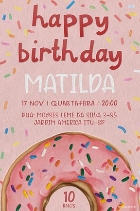 Modelo de Convite de Aniversario - Donuts Convite de Aniversario - Donuts