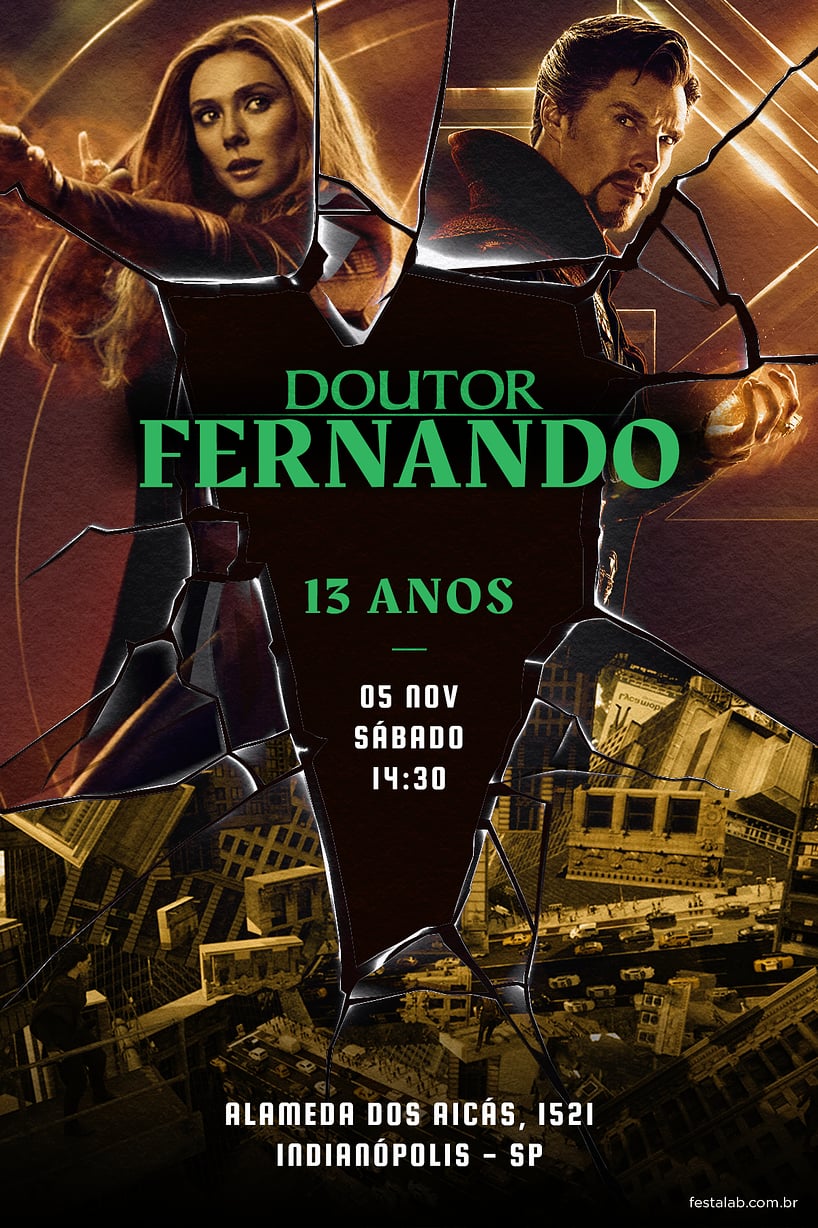 Convite Doutor estranho amarelo grátis para editar