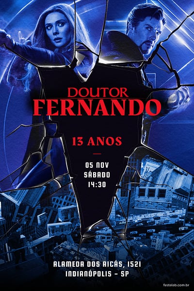 Modelo de Convite de Aniversario - Doutor estranho azul Convite Doutor estranho azul grátis para editar