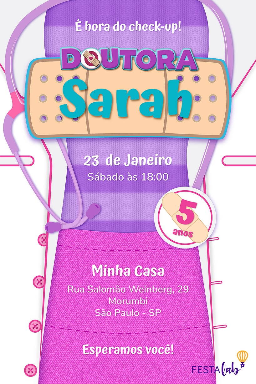 Convite Doutora Brinquedos grátis para editar