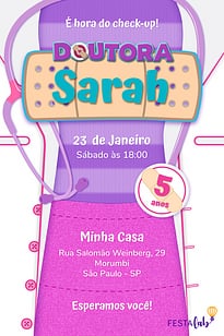 Modelo de Convite de Aniversario - Doutora Brinquedos Convite Doutora Brinquedos grátis para editar