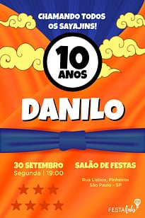 Modelo de Convite de Aniversario - Dragon Ball Z Convite Dragon Ball Z grátis para editar