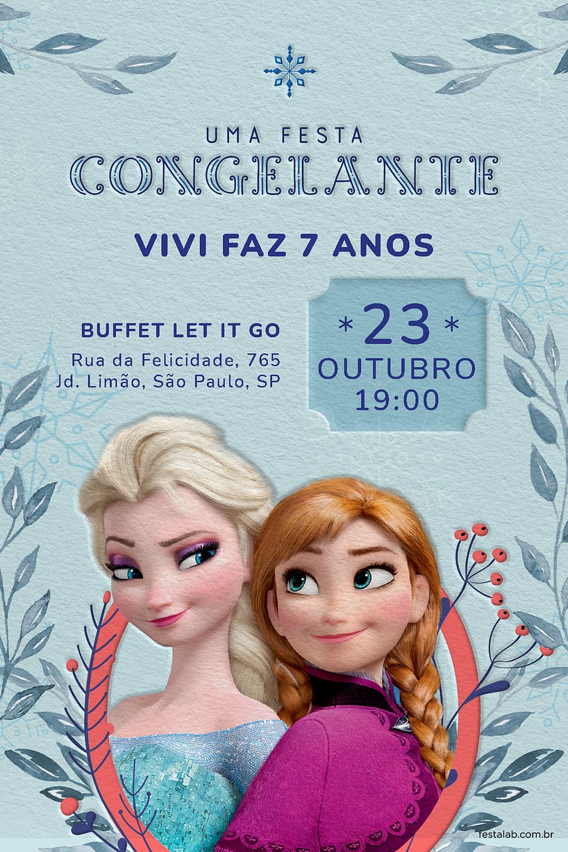 Convite de Aniversario - Elsa e Anna