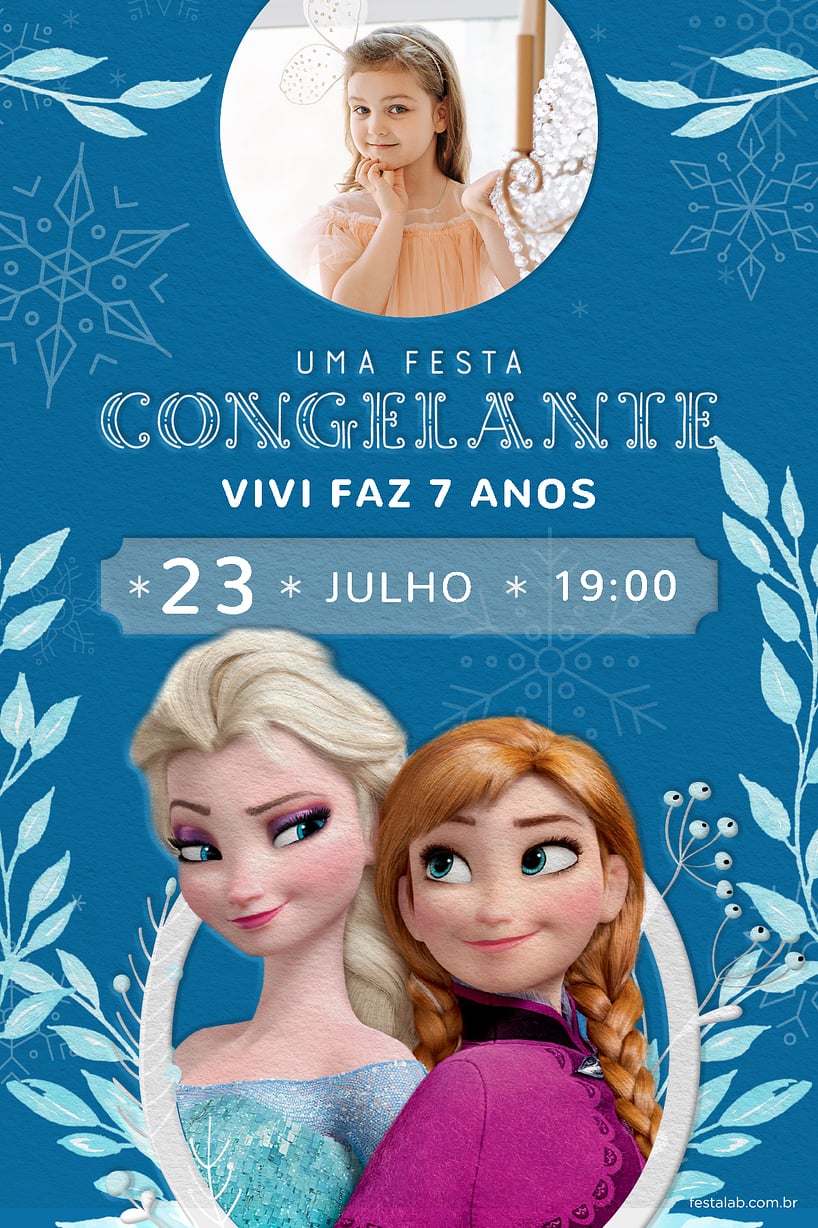 Convite de Aniversario - Elsa e Anna azul