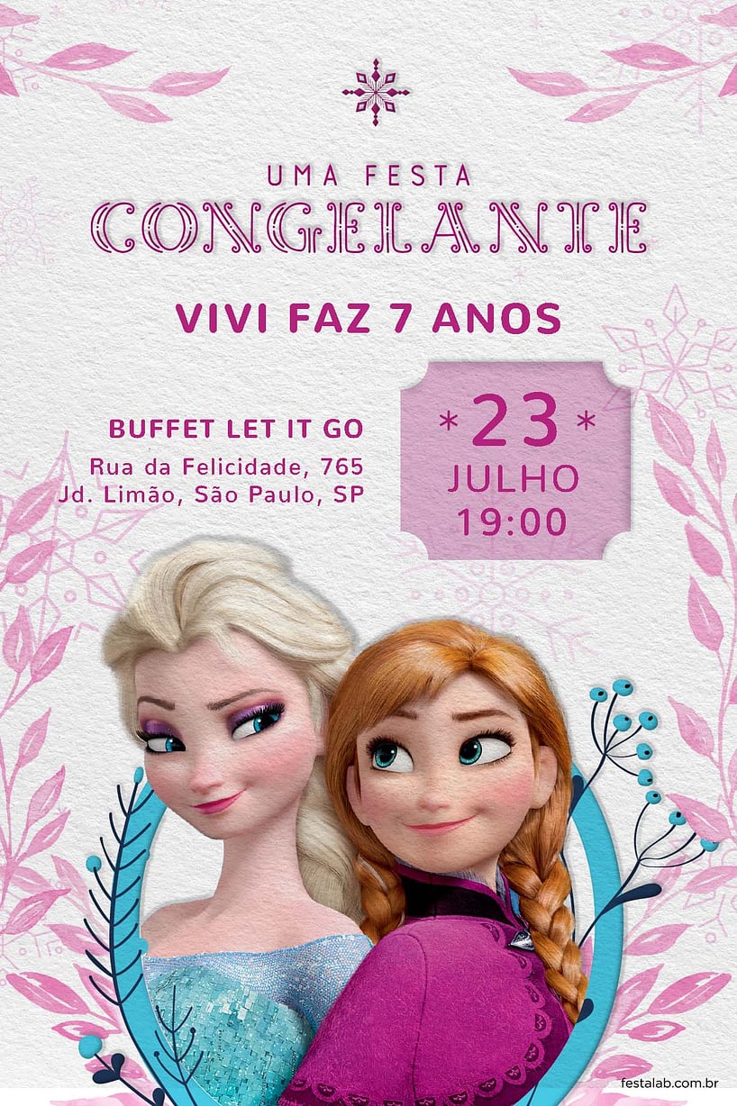 Convite de Aniversario - Elsa e Anna rosa