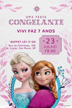Modelo de Convite de Aniversario - Elsa e Anna rosa Convite de Aniversario - Elsa e Anna rosa