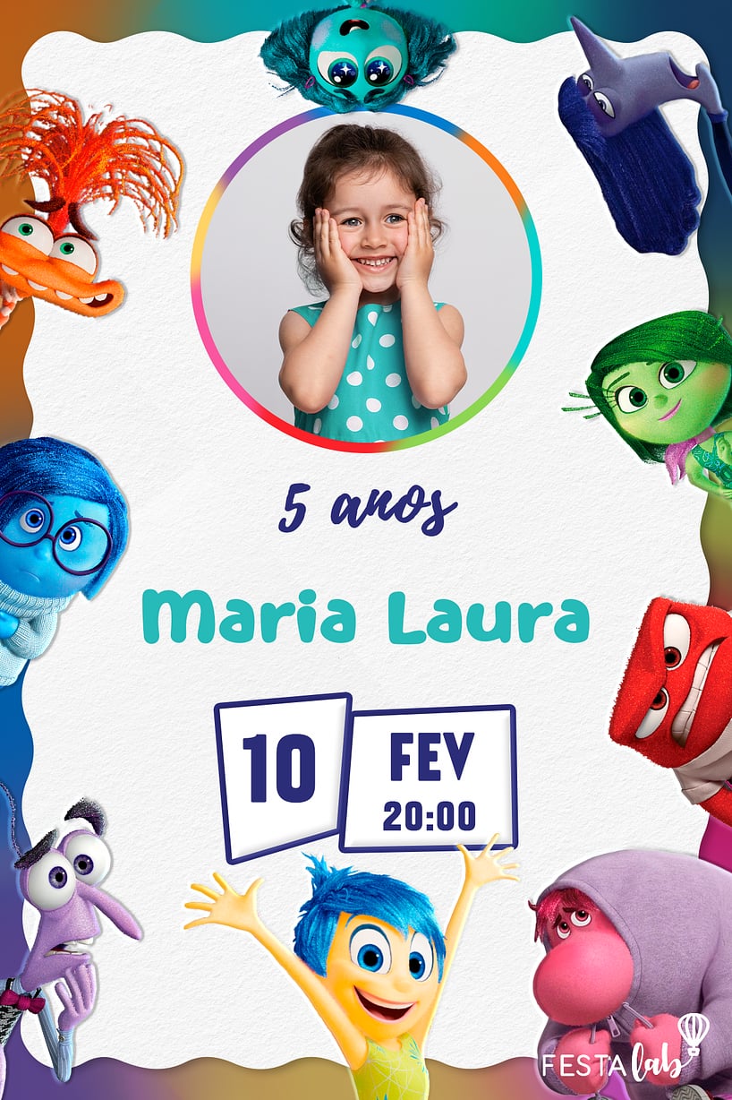 Convite Emoções Divertidamente grátis para editar