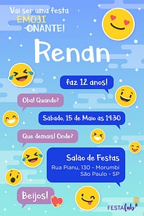 Modelo de Convite de Aniversario - Emoji azul Convite Emoji azul grátis para editar
