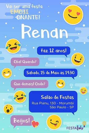 Modelo de Convite de Aniversario - Emoji azul Convite de Aniversario - Emoji azul