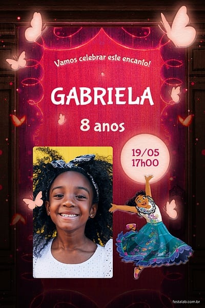Modelo de Convite de Aniversario - Encanto da Mirabel Rosa Convite Encanto da Mirabel Rosa grátis para editar