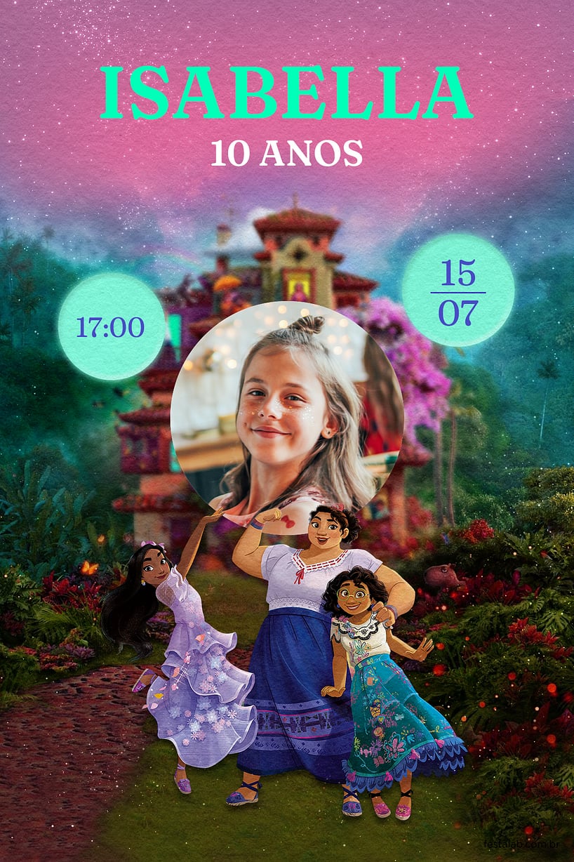 Convite Encanto Rosa grátis para editar