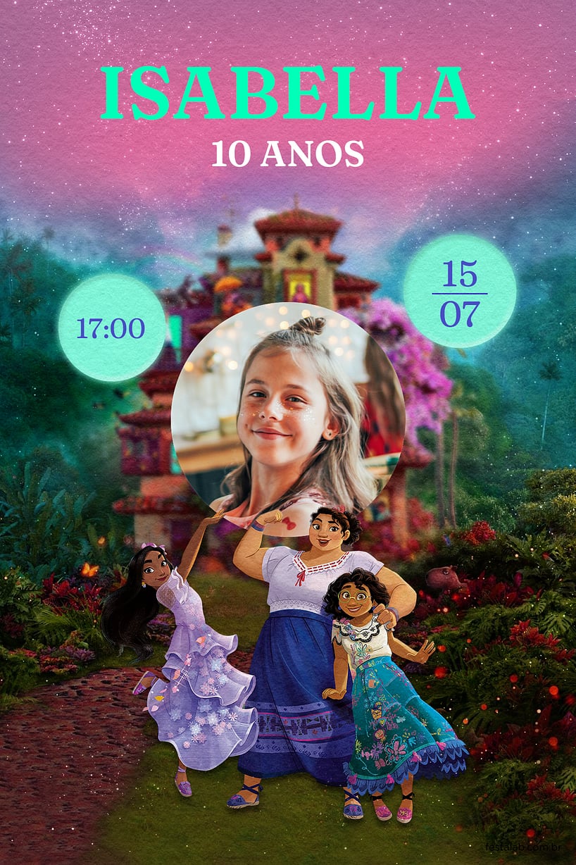 Convite Encanto Rosa grátis para editar