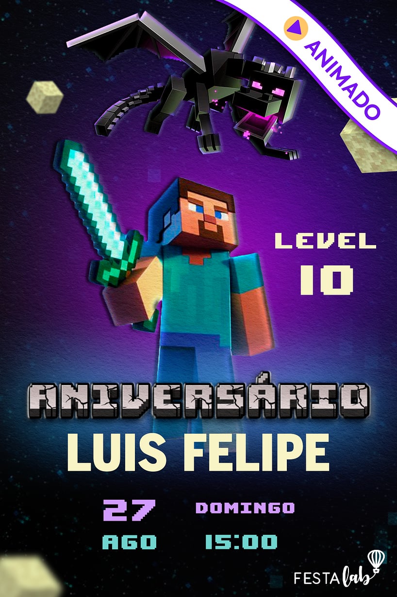 Convite Ender Dragon Minecraft grátis para editar