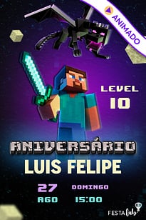 Modelo de Convite de Aniversario - Ender Dragon Minecraft Convite Ender Dragon Minecraft grátis para editar