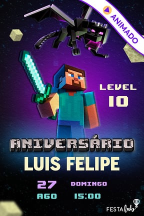 Convite de Aniversario - Ender Dragon Minecraft
