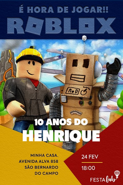 Modelo de Convite de Aniversario - Equipe roblox Convite Equipe roblox grátis para editar
