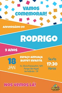 Modelo de Convite de Aniversario - Espaco Arruaca Convite Espaço Arruaça grátis para editar