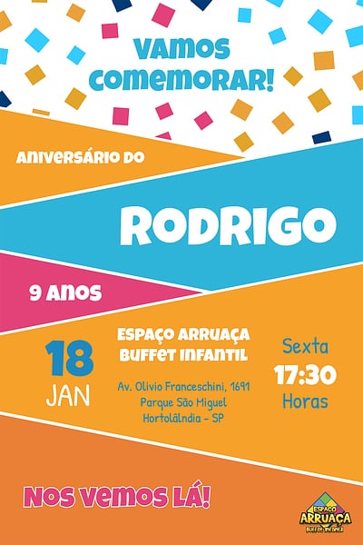 Modelo de Convite de Aniversario - Espaco Arruaca Convite Espaço Arruaça grátis para editar