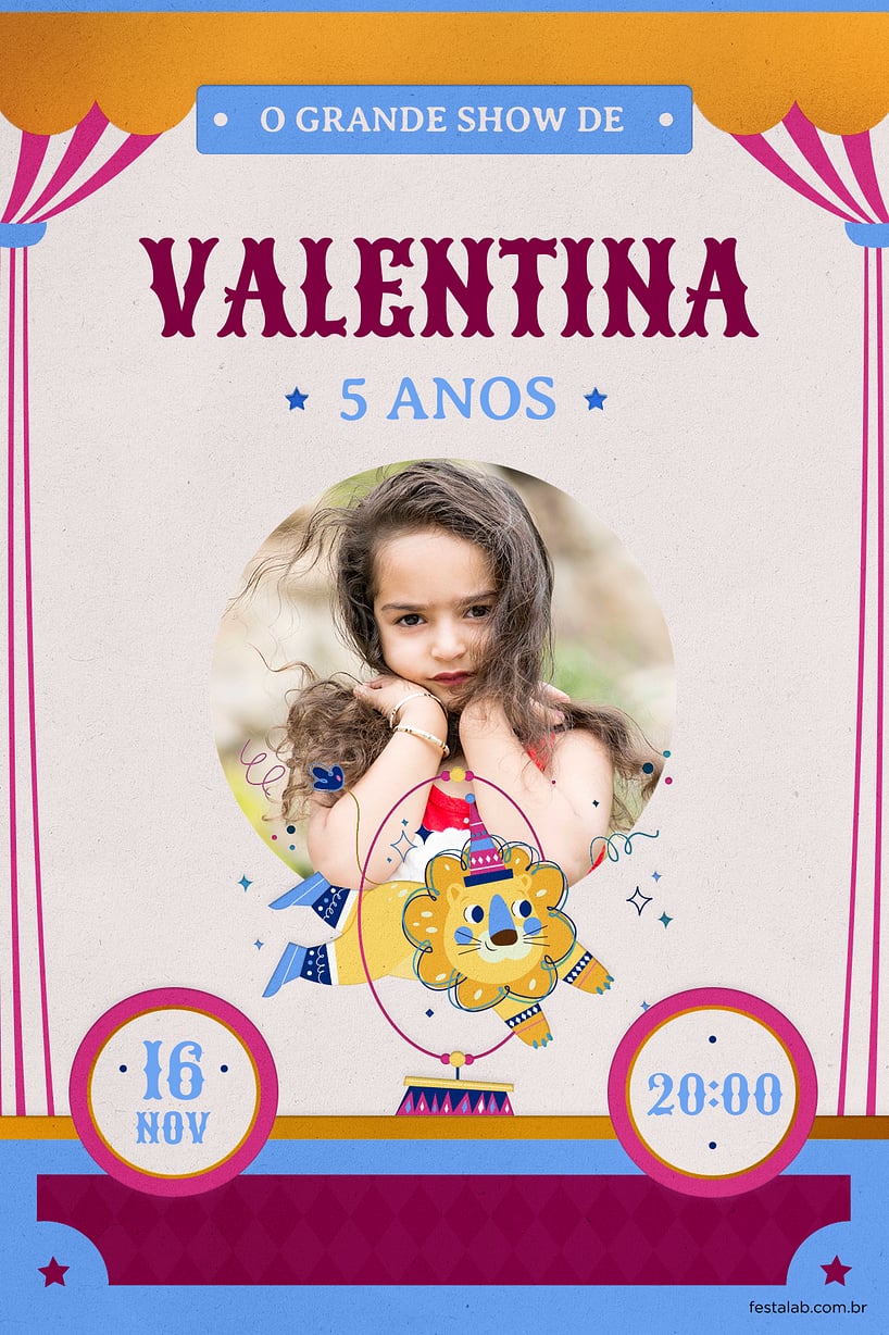 Convite Espetáculo azul grátis para editar