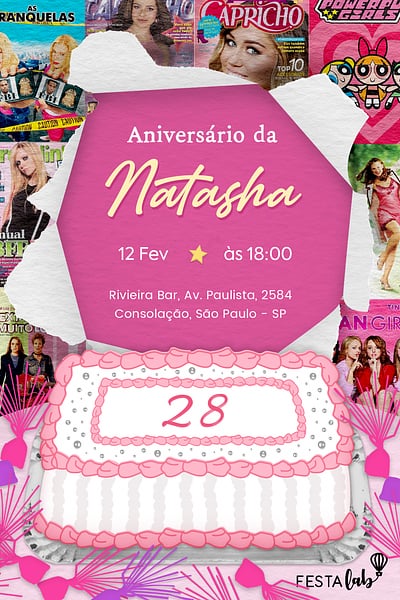 Modelo de Convite de Aniversario - Estetica anos 2000 Criar convite de aniversário - Estética anos 2000| FestaLab