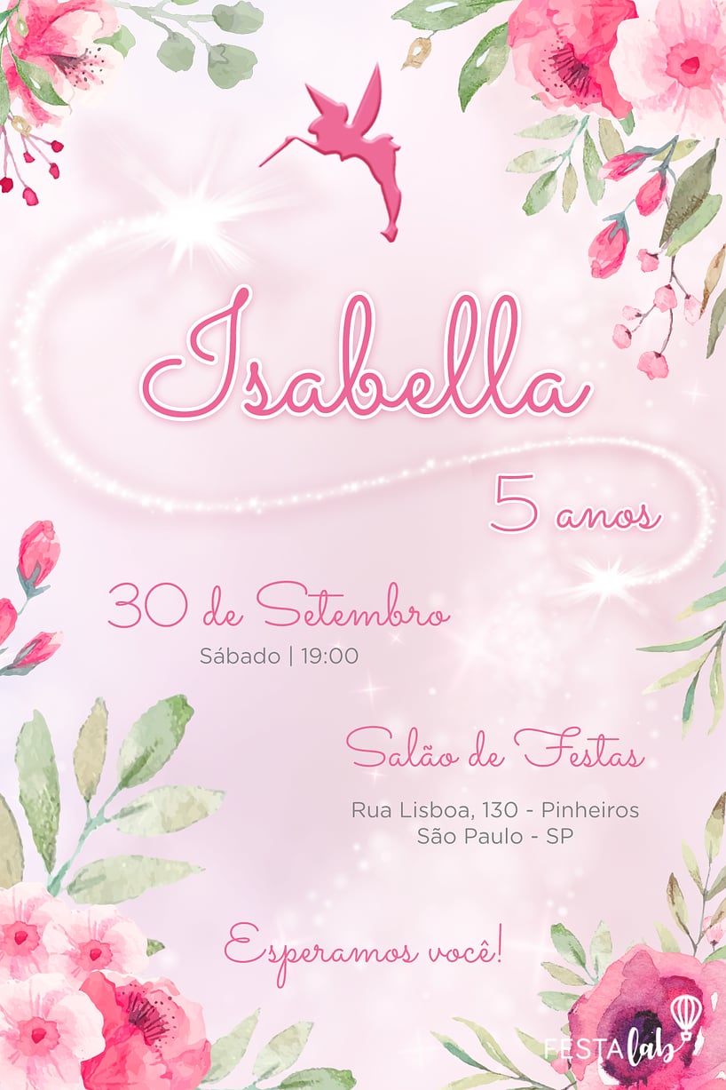 Modelo de Convite de Aniversario - Fada Criar convite de aniversário - Fada| FestaLab