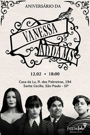 Modelo de Convite de Aniversario - Familia Addams Convite de Aniversario - Familia Addams