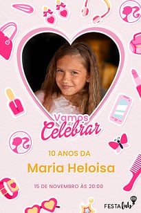 Modelo de Convite de Aniversario - Fashion da Barbie Convite Fashion da Barbie grátis para editar