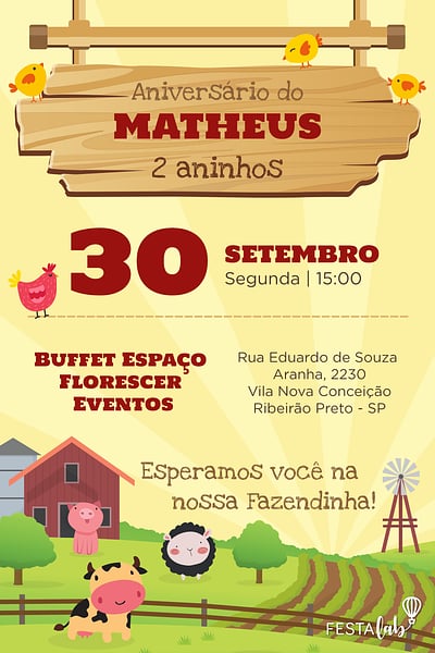 Modelo de Convite de Aniversario - Fazendinha Convite Fazendinha grátis para editar