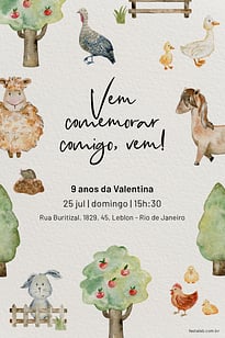 Modelo de Convite de Aniversario - Fazendinha com Animais Convite Fazendinha com Animais grátis para editar