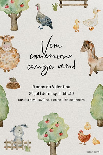 Criar convite de aniversário - Fazendinha com Animais| FestaLab