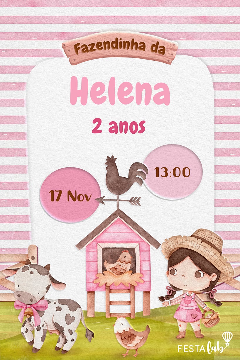 Convite de Aniversario - Fazendinha Cor de Rosa