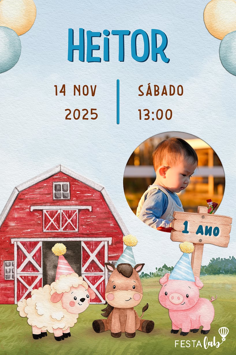 Convite de Aniversario - Fazendinha dos Sonhos Azul