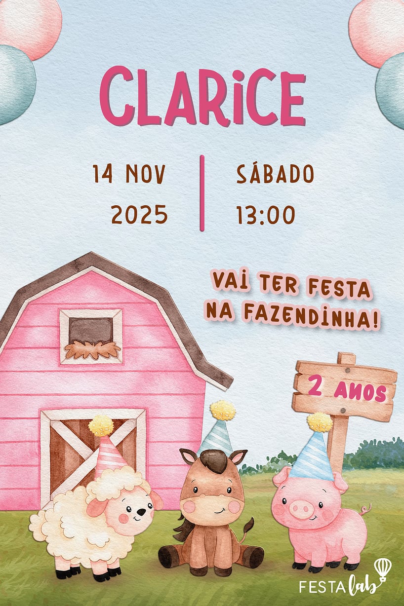 Convite Fazendinha dos Sonhos grátis para editar