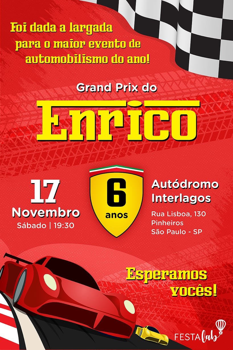 Convite de Aniversario - Ferrari