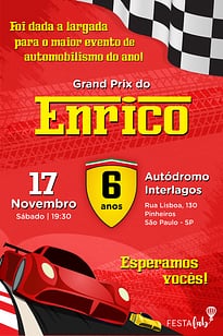 Modelo de Convite de Aniversario - Ferrari Convite Ferrari grátis para editar