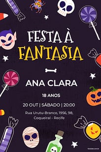 Modelo de Convite de Aniversario - Festa a fantasia Convite Festa à fantasia grátis para editar