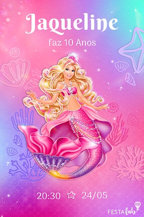 Modelo de Convite de Aniversario - Festa Barbie Sereia Convite de Aniversario - Festa Barbie Sereia