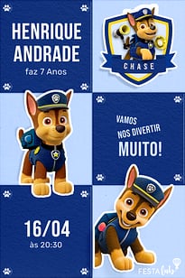 Modelo de Convite de Aniversario - Festa com Chase Convite Festa com Chase grátis para editar