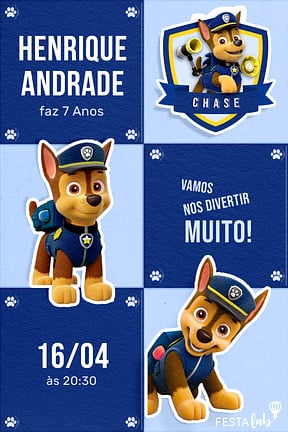Modelo de Convite de Aniversario - Festa com Chase Convite de Aniversario - Festa com Chase