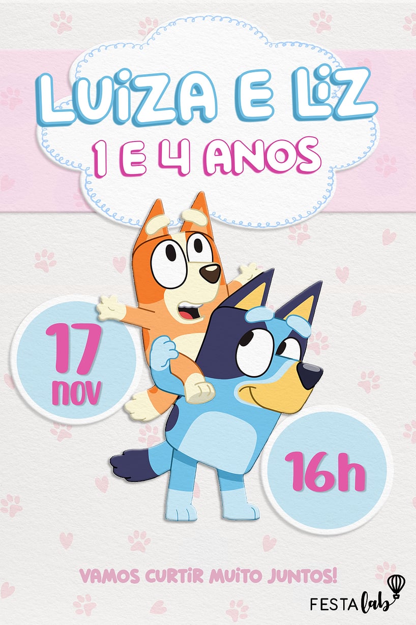 Criar convite de aniversário - Festa da Bluey e da Bingo| FestaLab