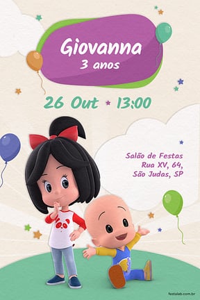 Modelo de Convite de Aniversario - Festa da Cleo e Cuquin bege Convite de Aniversario - Festa da Cleo e Cuquin bege