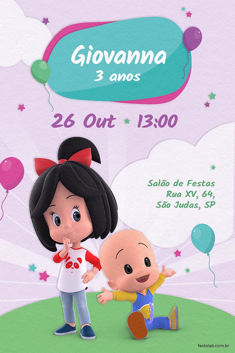 Convite de Aniversario - Festa da Cleo e Cuquin lilas