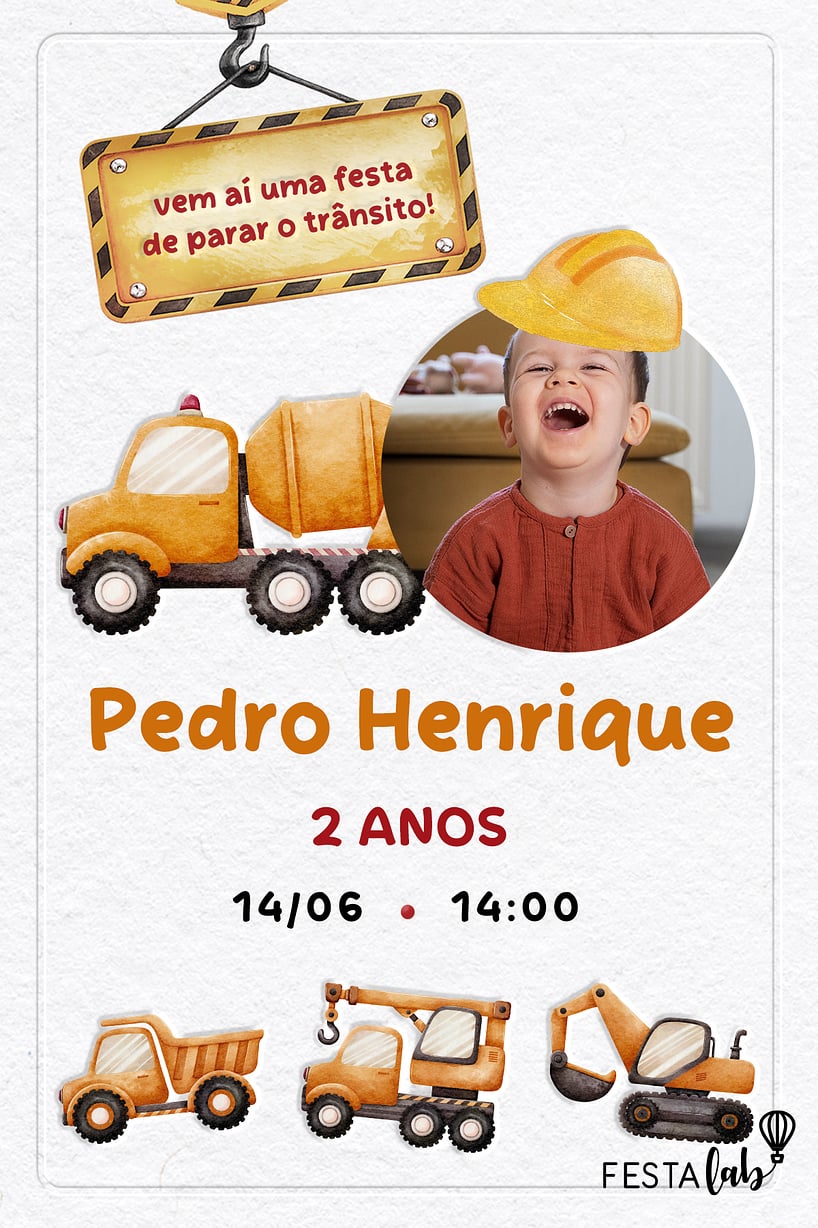 Convite Festa da Construção grátis para editar