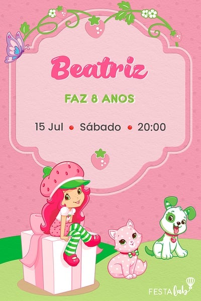 Modelo de Convite de Aniversario - Festa da Moranguinho Convite Festa da Moranguinho grátis para editar