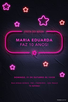 Modelo de Convite de Aniversario - Festa do Neon Convite de Aniversario - Festa do Neon