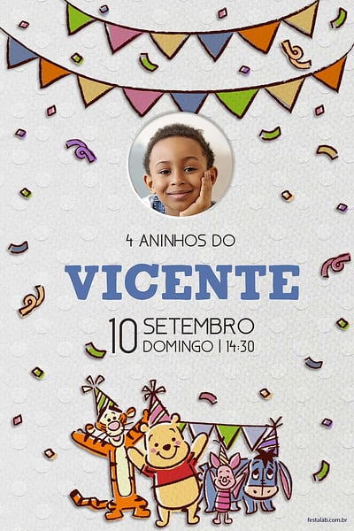 Modelo de Convite de Aniversario - Festa do Pooh Convite Festa do Pooh grátis para editar